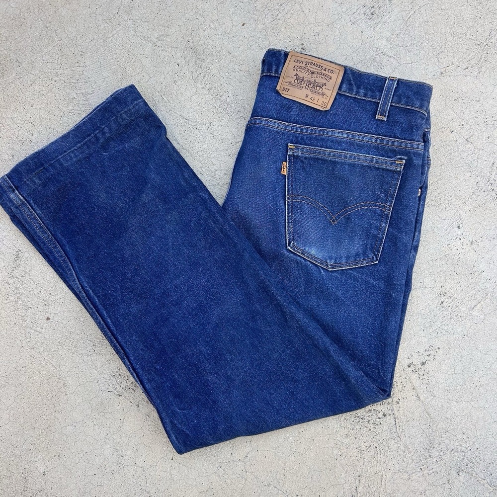 Vintage Levis 517 Orange Tab Mens Dark Jeans 42x30 90s Made In USA Bootcut